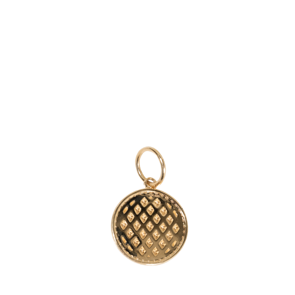 Diamond &amp; Gold Round Textured Disc Pendant 15mm back view