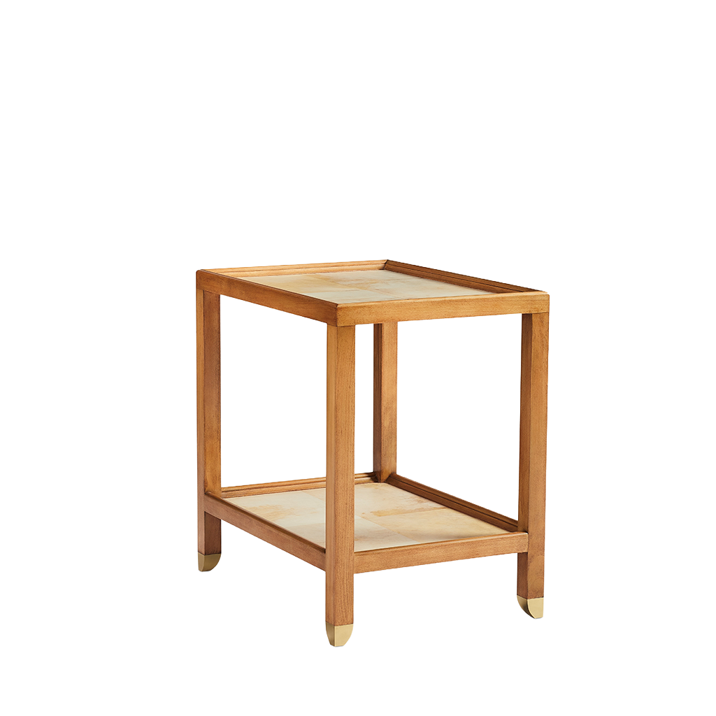 Wooden side table on a white background