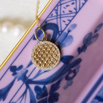 Diamond &amp; Gold Round Textured Disc Pendant 15mm in Catch All dish