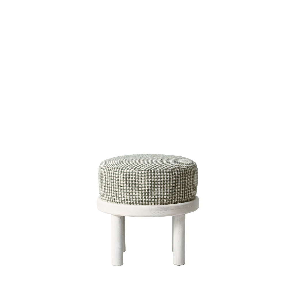 Small stool with a checkered cushion on a white background