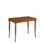 Wooden table with spiral legs on a white background