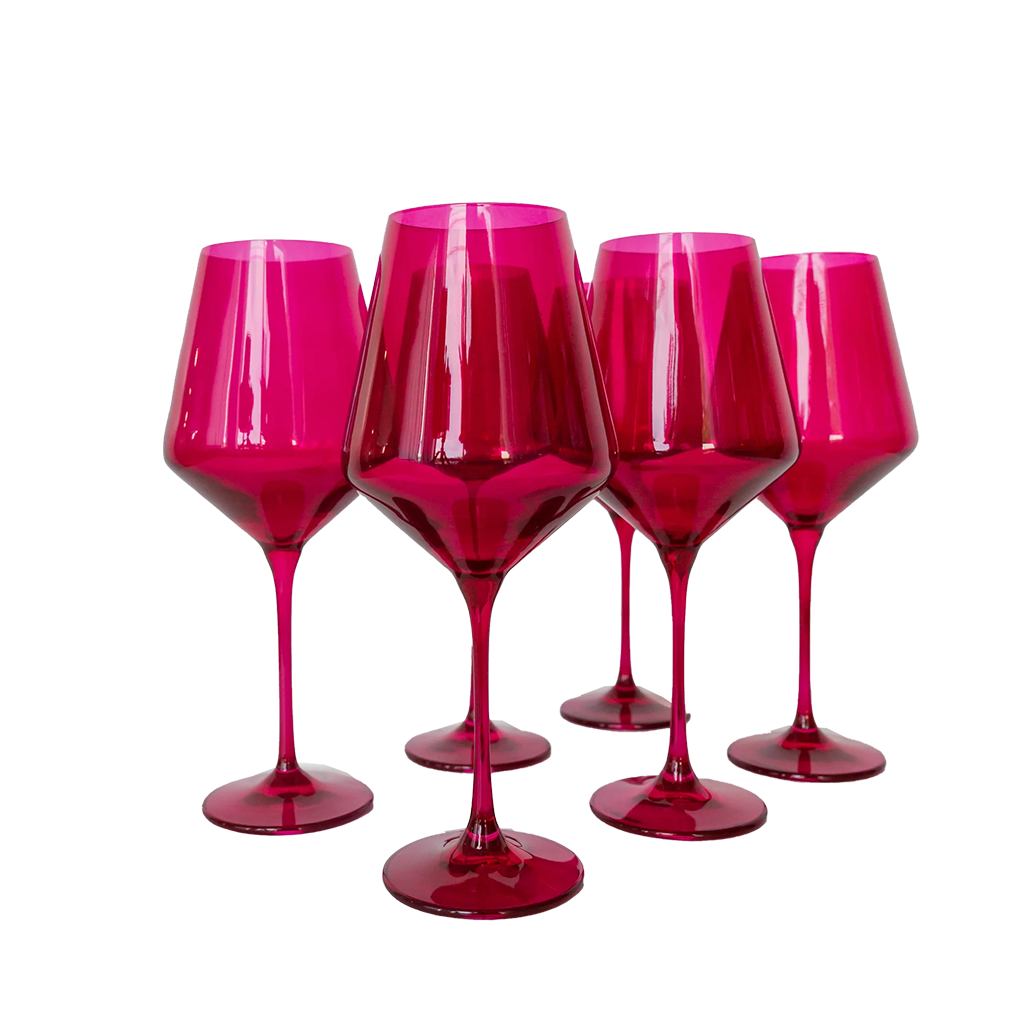 Estelle Colored Wine Glasses - Set of 6, Fuchsia