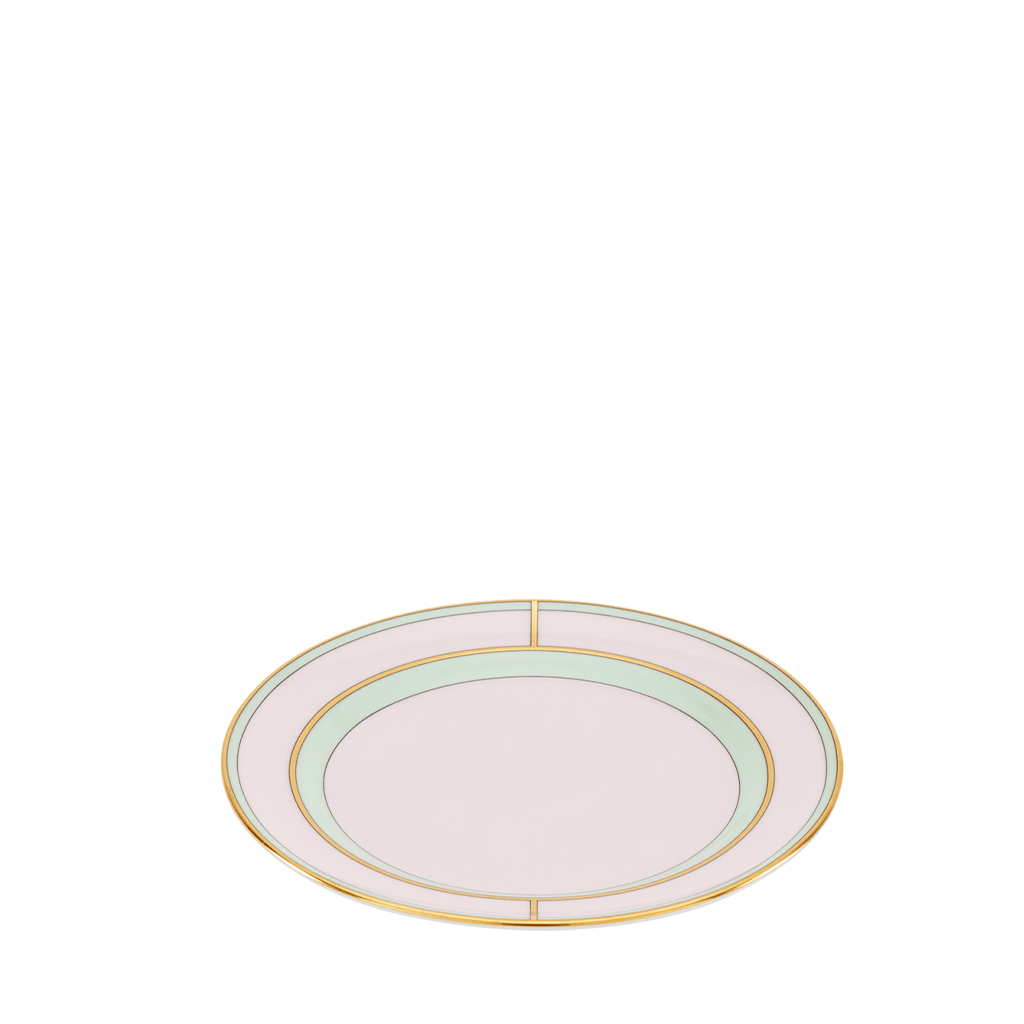 pink, green and gold plate