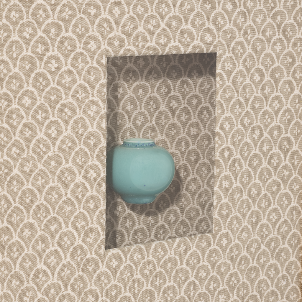 Celadon Glazed Porcelain Vase on Taupe