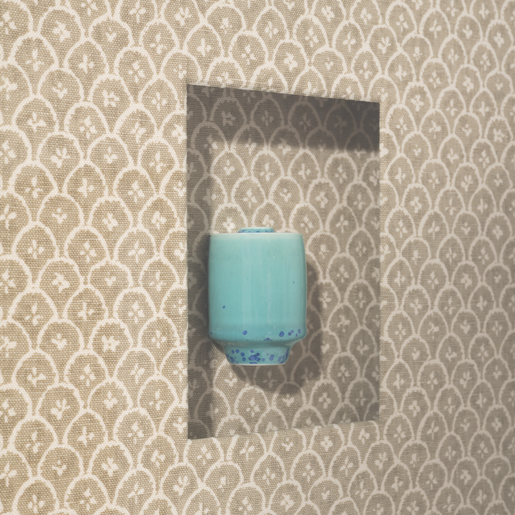 Celadon Glazed Porcelain Bud Vase on Taupe