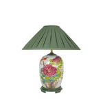 Famille Rose Lamp with Green Pleated Shade