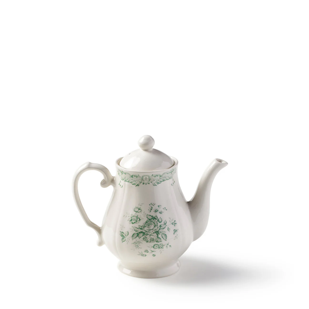 ceramic teapot with green floral design