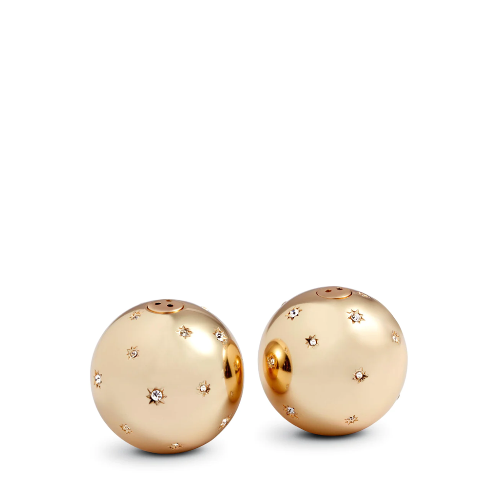 round gold salt and pepper shakers with star accents