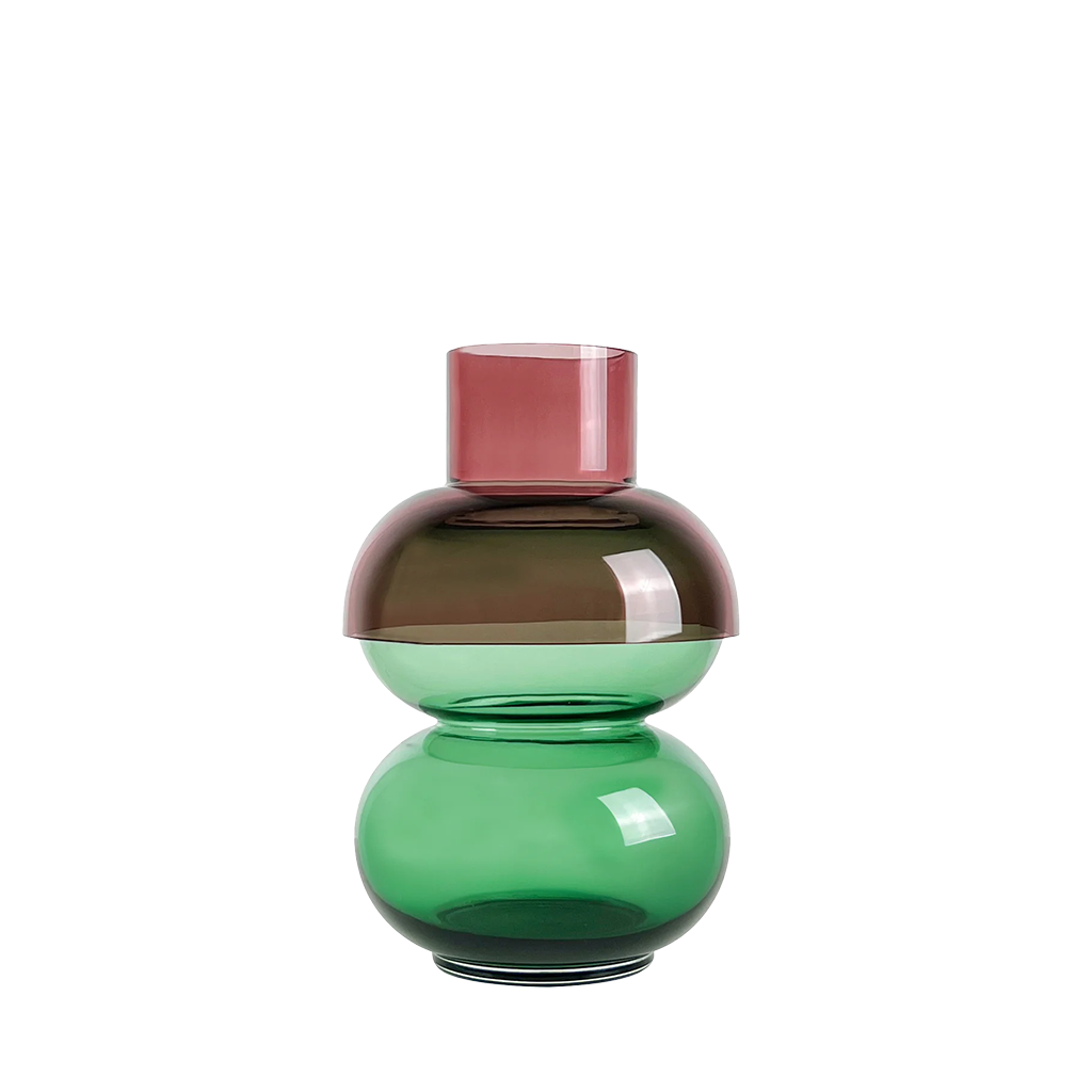 Bubble Vase: bottom is the color of emerald green and the top is a dark pink