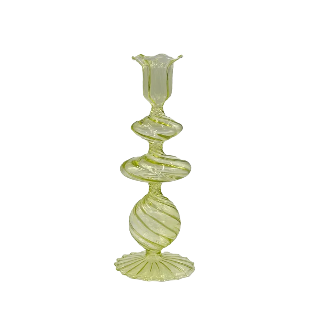 Green Swirl Glass Candlestick