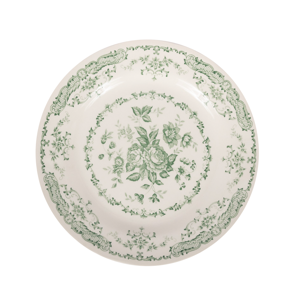 image of ivory plate with green sage pattern