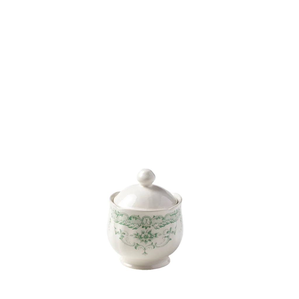 ceramic sugar bowl with sage floral pattern