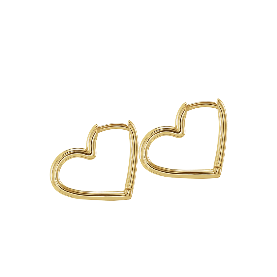 4K Yellow Hinged 15 mm Heart Huggie Hoop Earrings