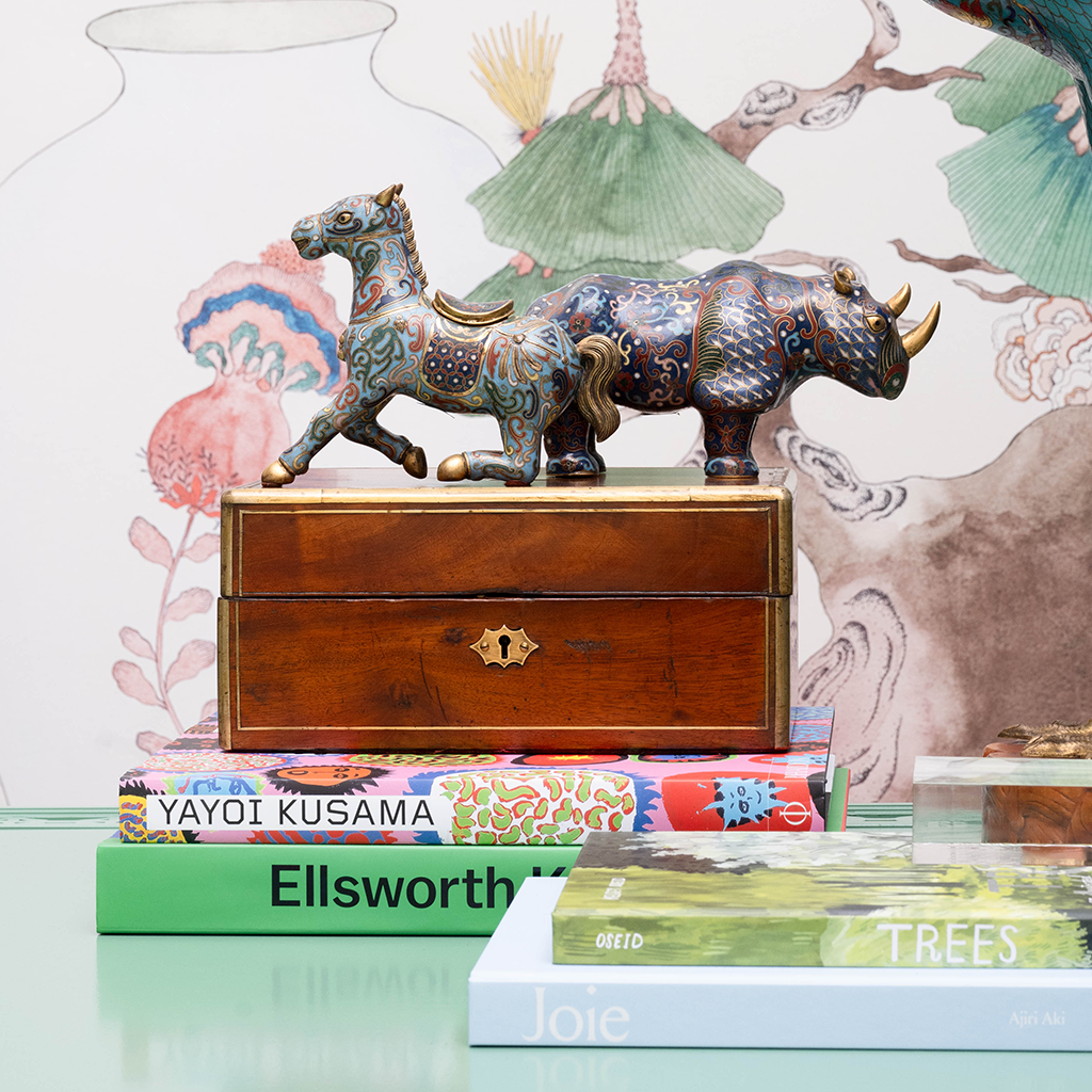 Cloisonne Horse on top of wooden box