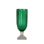 Leaf Etched Glass Hurricane, Green