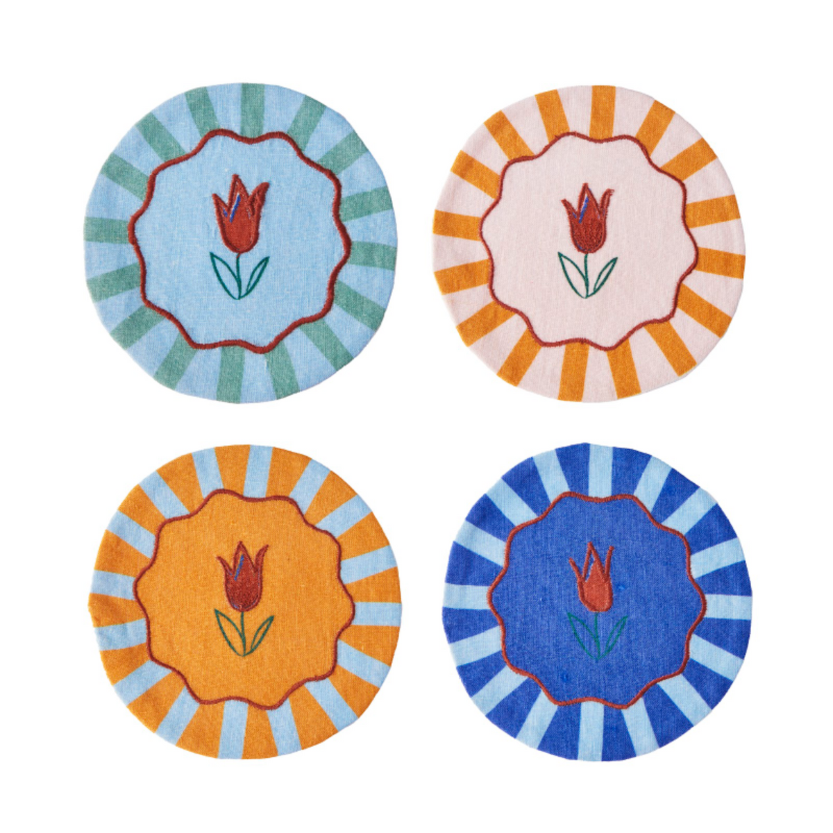 set of 4 colorful tulip coasters