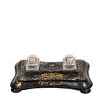 BLACK LACQUER PAPER MACHE INKSTAND W/ MOTHER OF PEARL INLAY