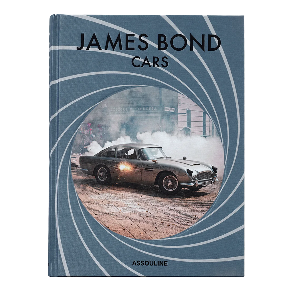 Book titled 'James Bond Cars' by Assouline with a car on the cover.