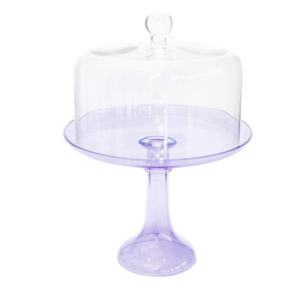 Estelle Colored Glass Cake Stand with Dome, Lavender