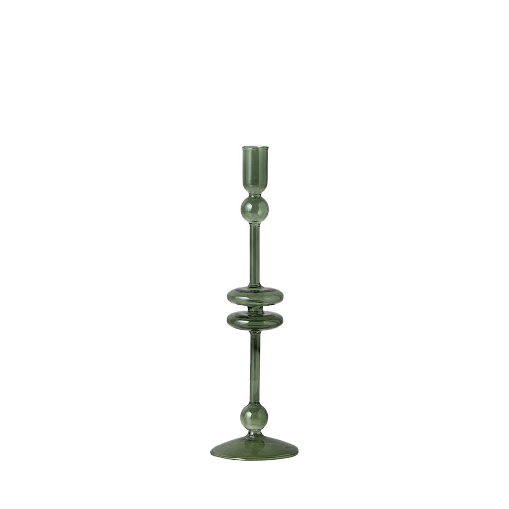 Green candle holder on a white background
