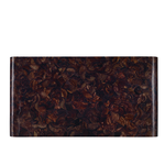 Rectangular wooden table with a dark brown, textured surface on a white background