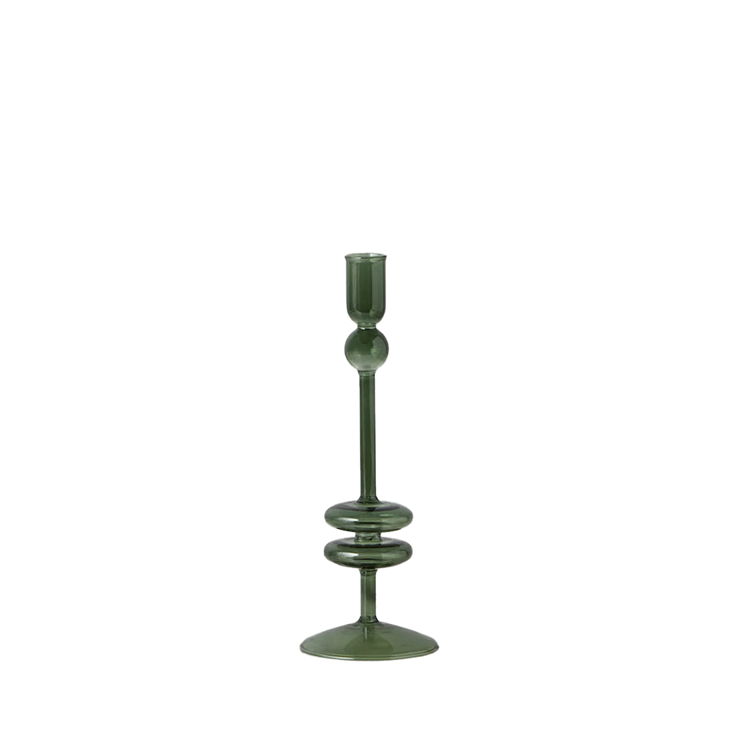 Green candle holder on a white background
