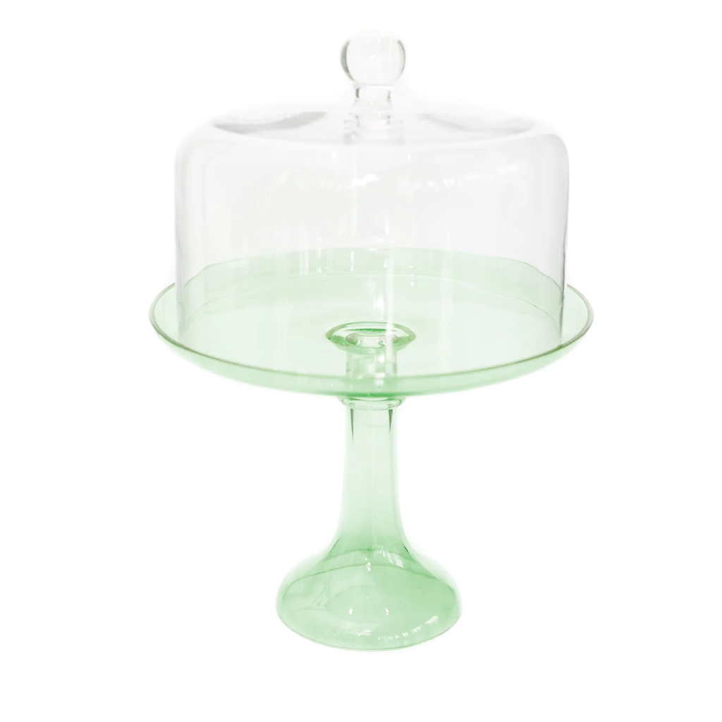 Estelle Colored Glass Cake Stand with Dome, Mint