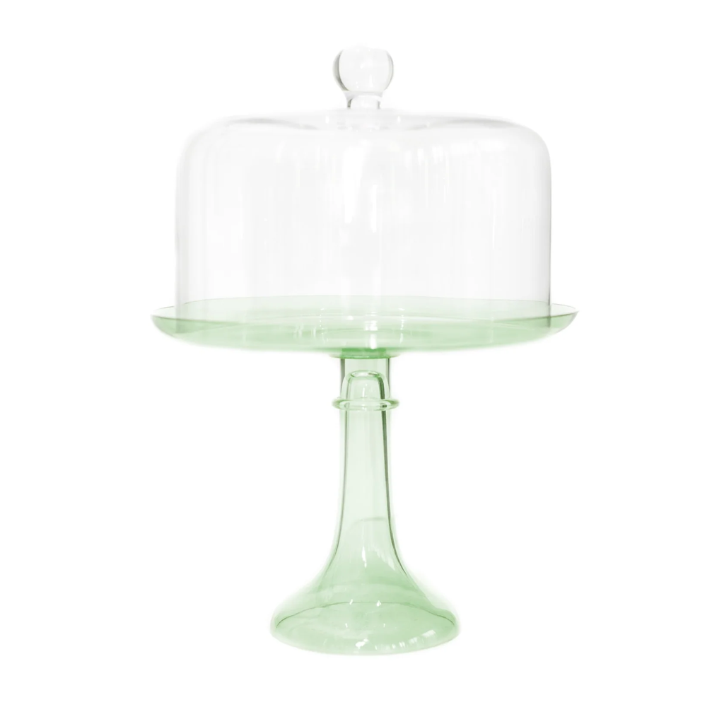 Estelle Colored Glass Cake Stand with Dome, Mint