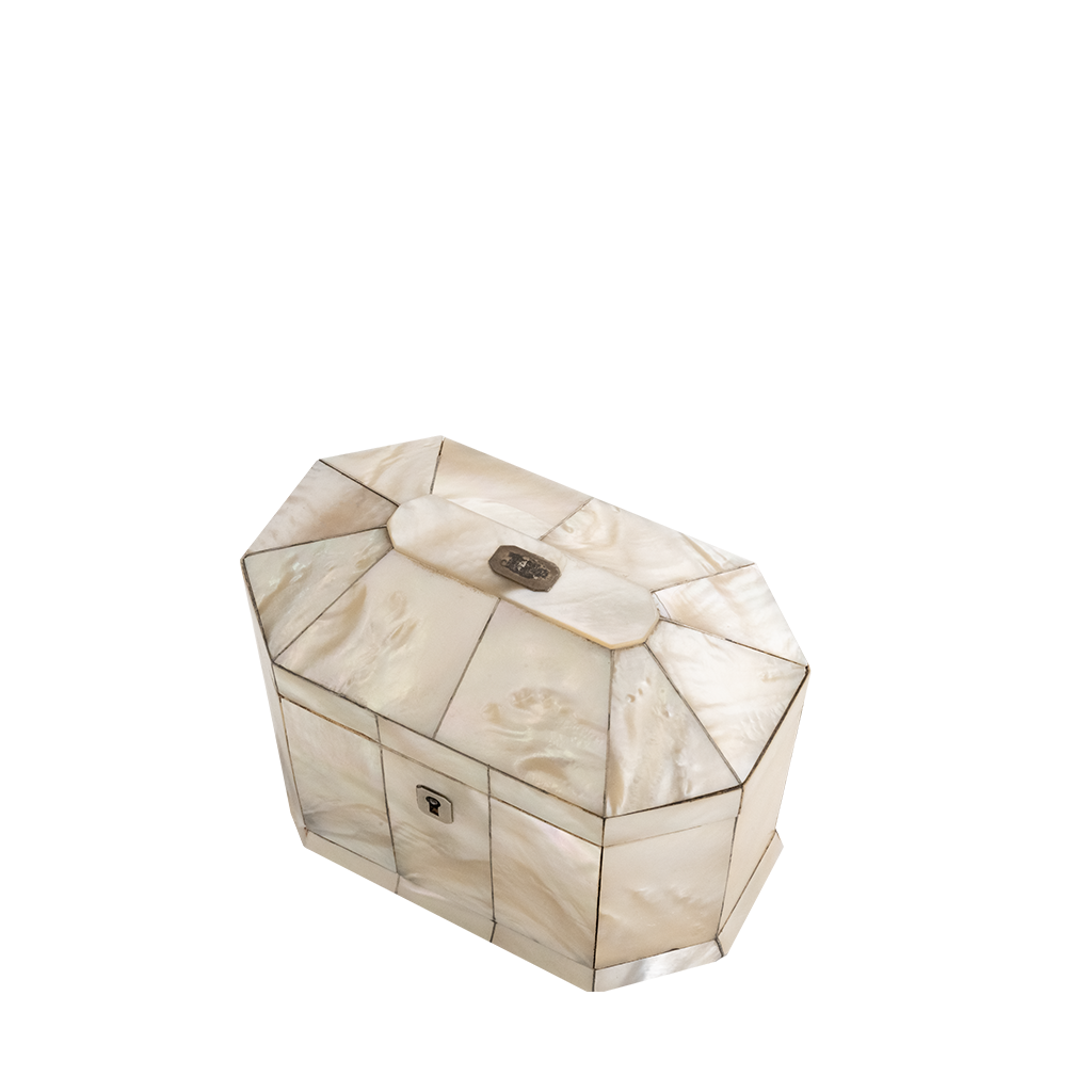 Tortoise and Mother of Pearl Tea Caddy side view