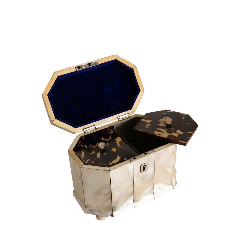 Tortoise and Mother of Pearl Tea Caddy side view