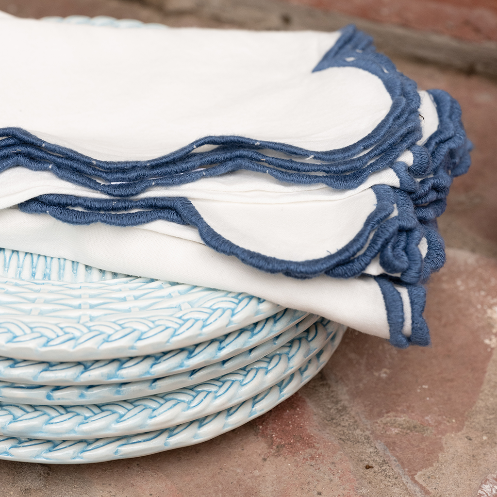 White Scalloped Napkin, Navy
