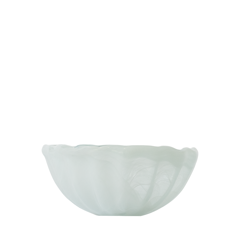 White glass bowl on a white background