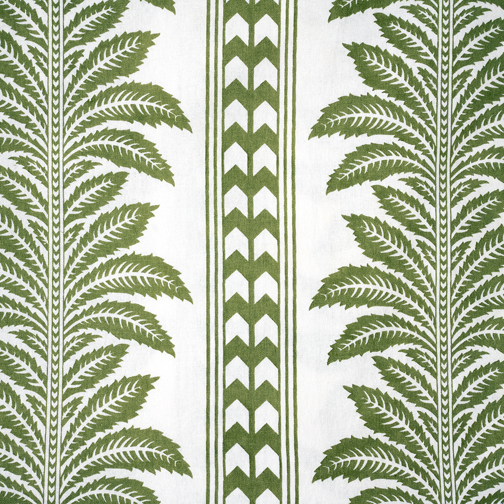 Close up of a green palm tree striped patterned tablecloth