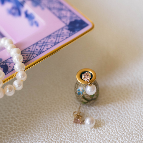 Pink Sapphire Pearl Drop Earrings