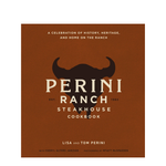 Perini Ranch Steakhouse Cookbook cover with brown background and black bull logo