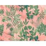 Pattern of green leaves on a pink background