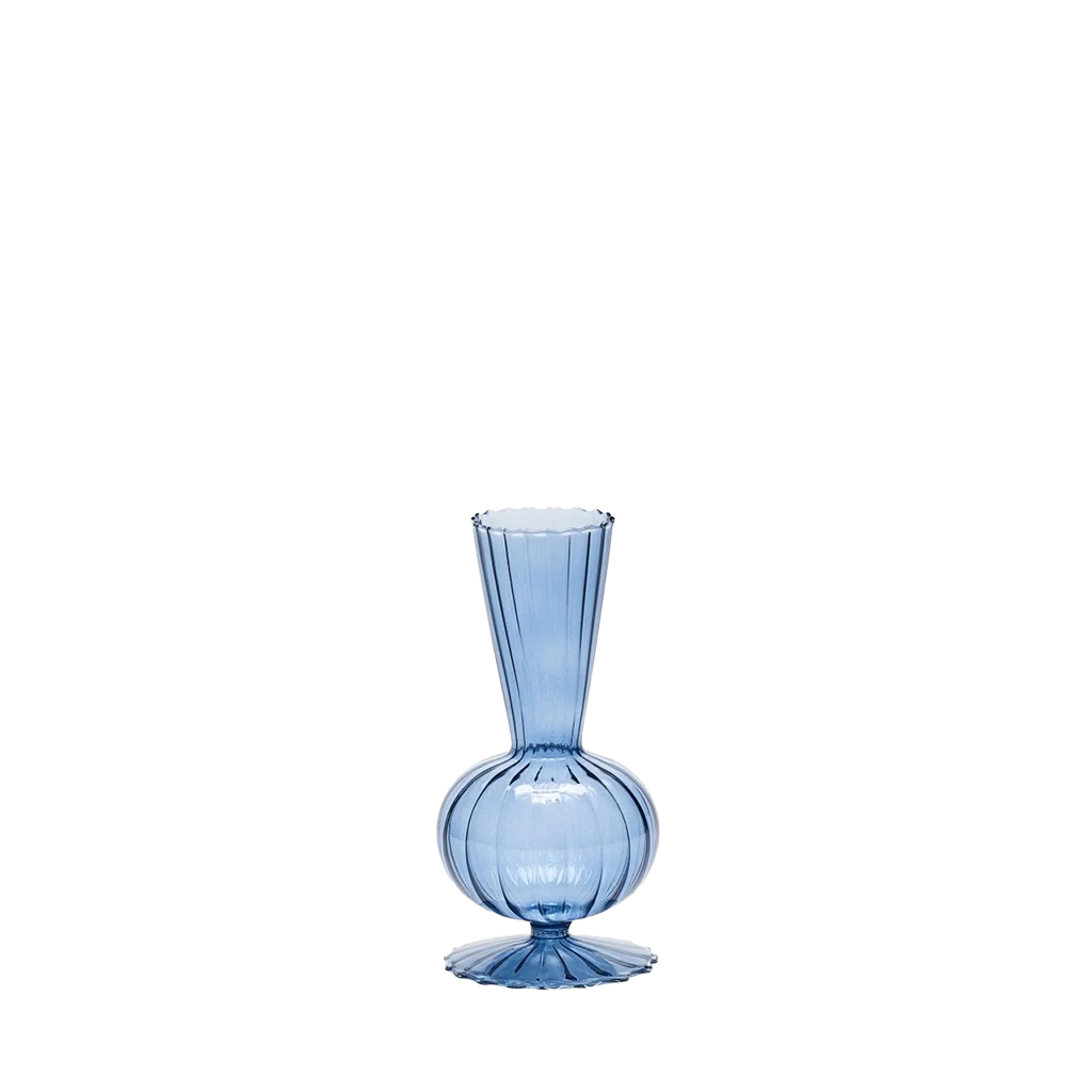 Blue glass vase on a white background