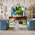 Bubblegum Blue and Bright Pink Swivel Chairs in home