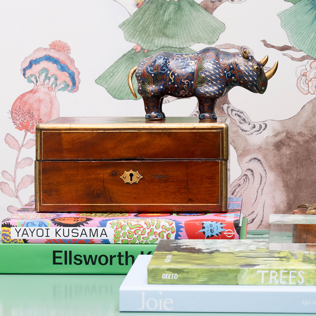 Cloisonne Rhinoceros on a wooden box