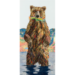 Colorful bear painting standing in water with a abstract landscape background