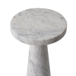 Marble side table with a round top and cylindrical base on a white background