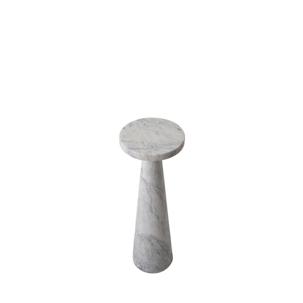 Marble-patterned round side table on a white background