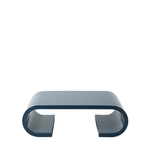 blue cocktail table with rounded corners and a scroll shape