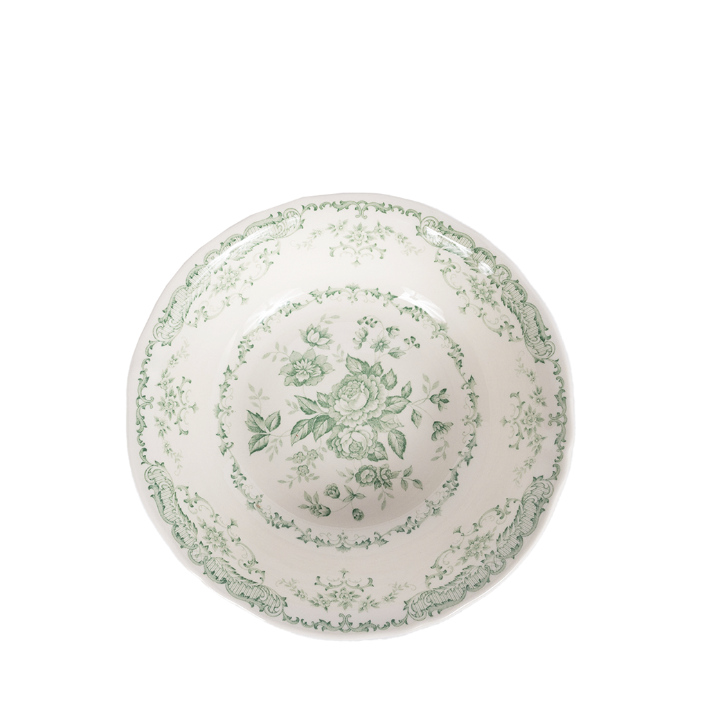 white ceramic bowl with sage floral design