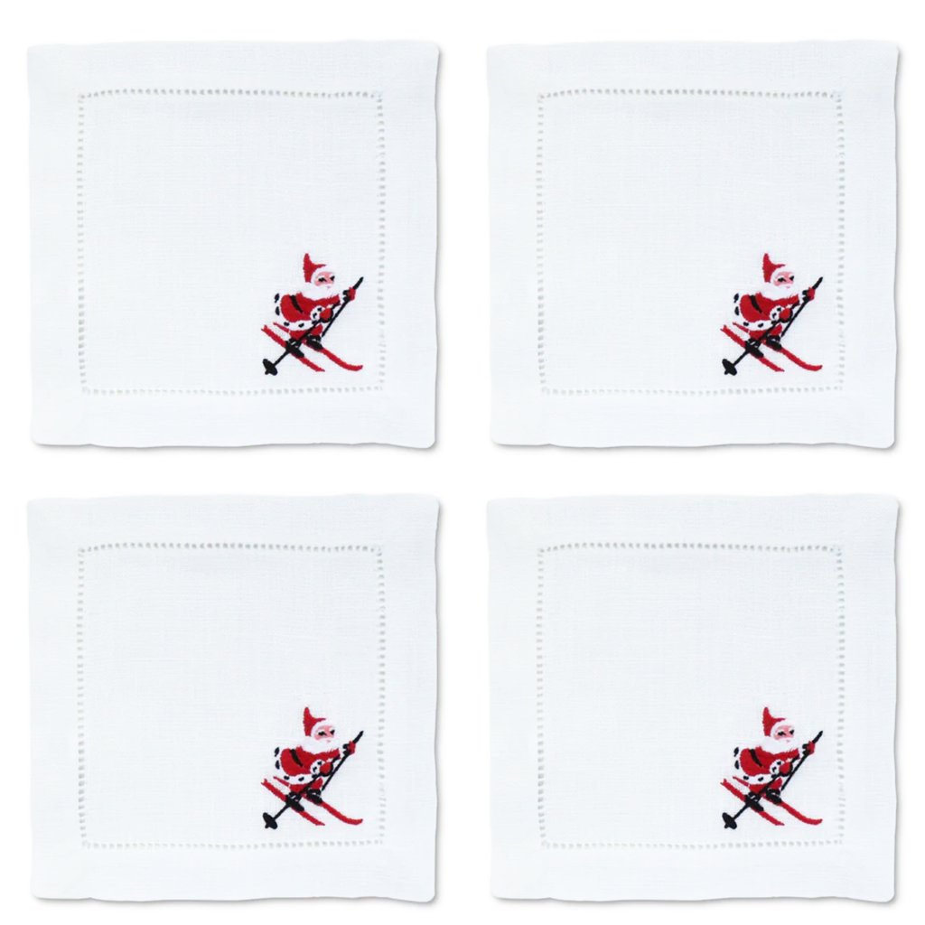 Skiing Santa Cocktail Napkins, Set of 4