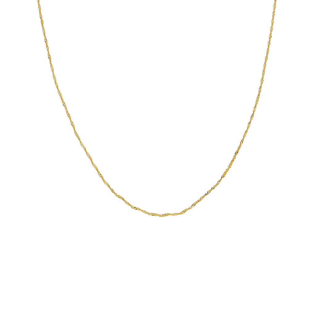 A delicate yellow gold chain necklace shown against a plain white background.