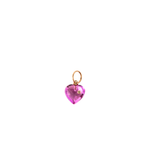 Heart-shaped pink gemstone pendant on a white background