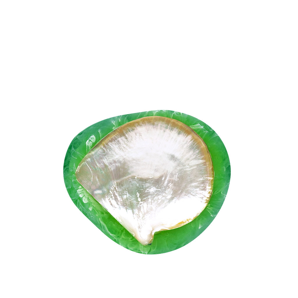 small emerald caviar dish with shell insert