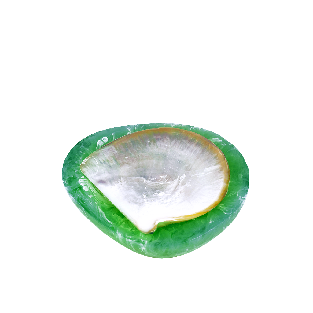 small emerald caviar dish with shell insert