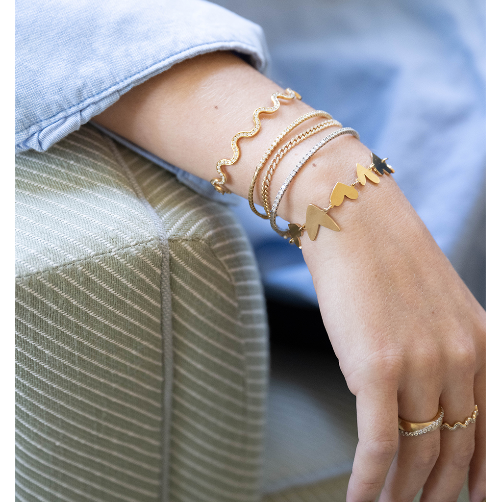 bracelet stack, diamonds and hearts 